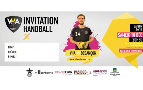 Invitation Villeurbanne Handball samedi 10 décembre