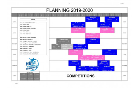 Planning entrainement saison 2019/2020