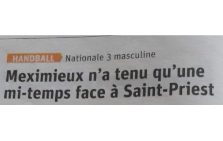 [Presse] Meximieux n'a tenu qu'une mi-temps face à St-Priest