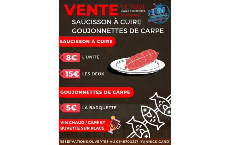 VENTE : SAUCISSON À CUIRE ET GOUJONNETTES DE CARPE
